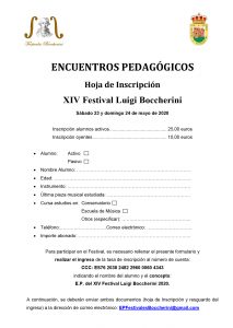 XIV FLB - Ficha Inscripción Encuentros Pedagógicos 2020 - Festivales Boccherini